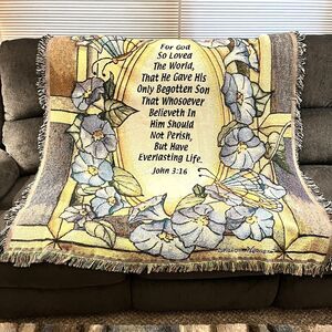 Tapestry Throw Blanket Blue Yellow Floral Inspiration Calla Lillies 62in x 52in